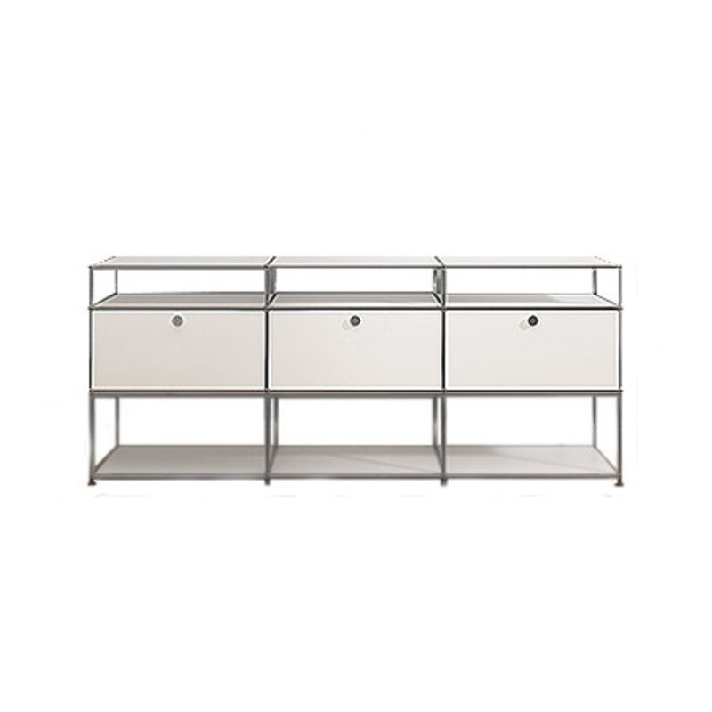 Modern White Sideboard with Metal Frame Faux Wood Dining Buffet with Drawers