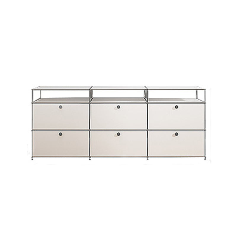 Modern White Sideboard with Metal Frame Faux Wood Dining Buffet with Drawers