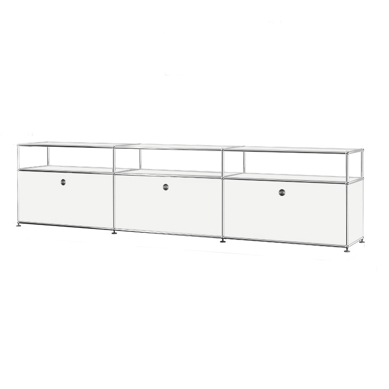 Modern White Sideboard with Metal Frame Faux Wood Dining Buffet with Drawers