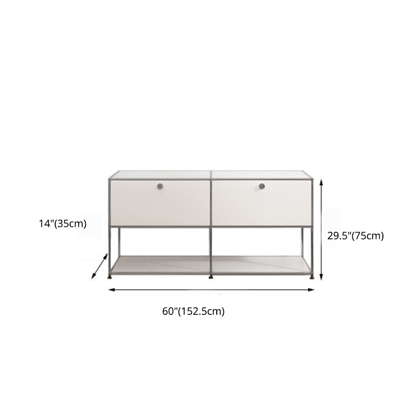 Modern White Sideboard with Metal Frame Faux Wood Dining Buffet with Drawers