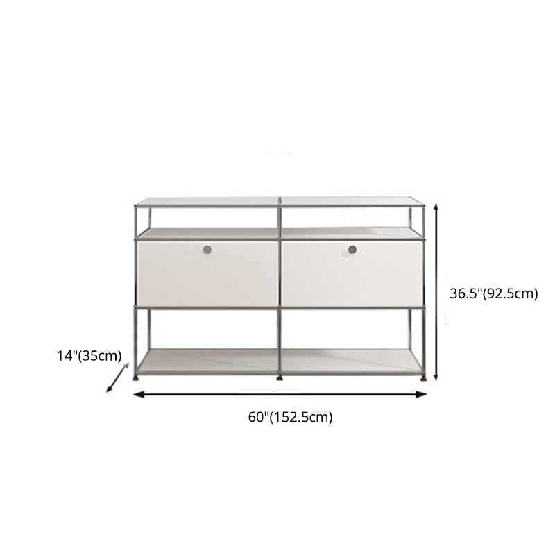 Modern White Sideboard with Metal Frame Faux Wood Dining Buffet with Drawers