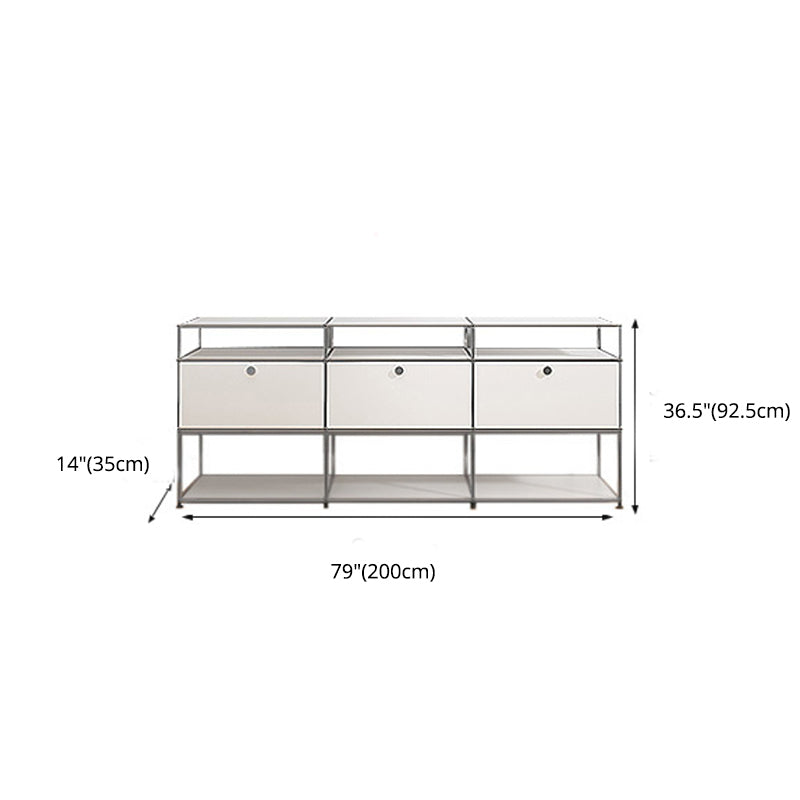 Modern White Sideboard with Metal Frame Faux Wood Dining Buffet with Drawers