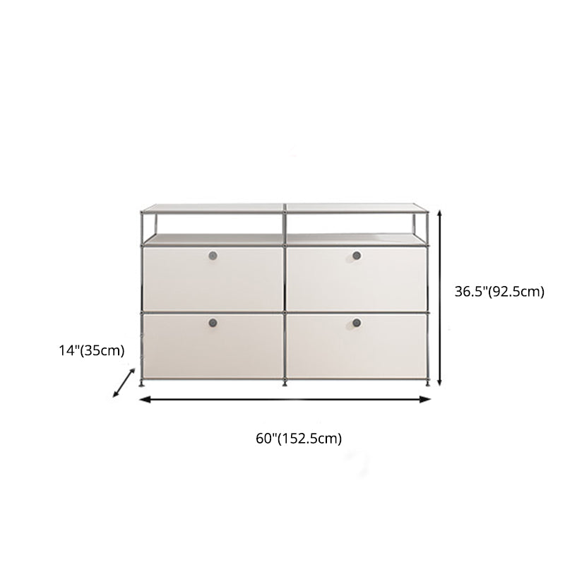 Modern White Sideboard with Metal Frame Faux Wood Dining Buffet with Drawers