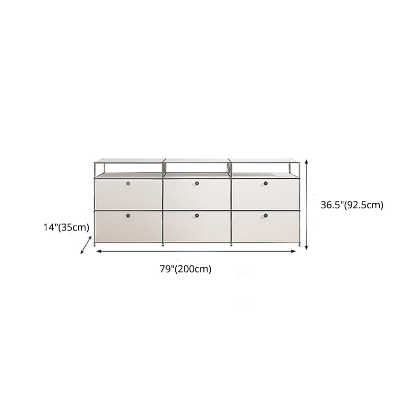 Modern White Sideboard with Metal Frame Faux Wood Dining Buffet with Drawers