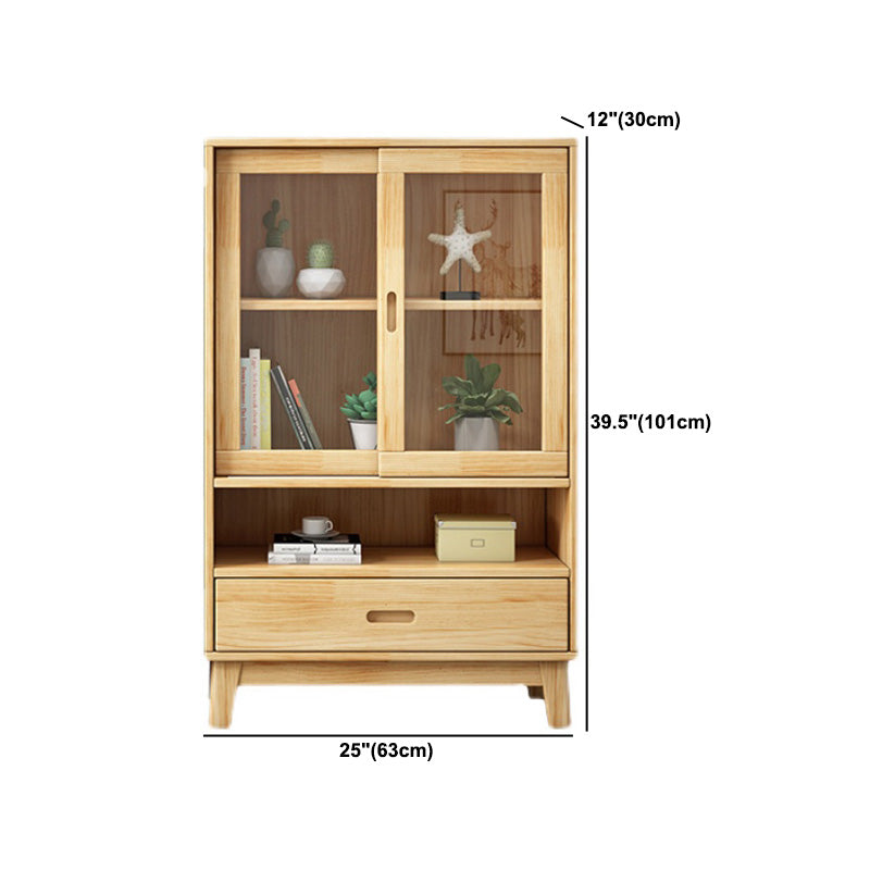 Contemporary Cabinet Natural Finish Side Cabinet with Glass Paned