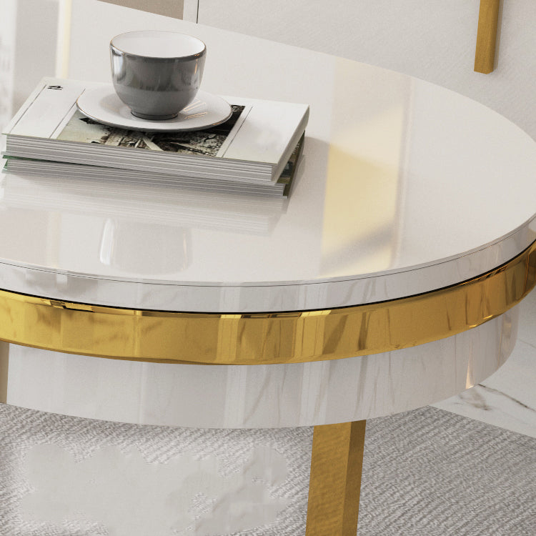 Glam Marble Office Desk with Gold Metal Base for Home Writing Desk