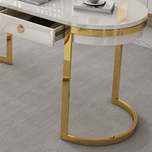 Glam Marble Office Desk with Gold Metal Base for Home Writing Desk