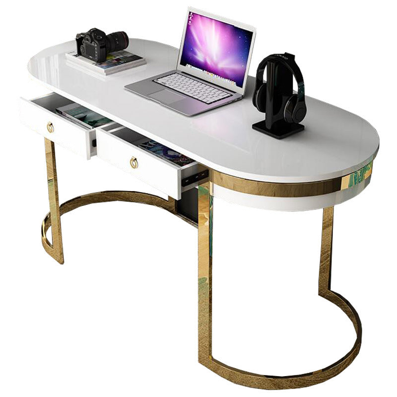 Glam Marble Office Desk with Gold Metal Base for Home Writing Desk