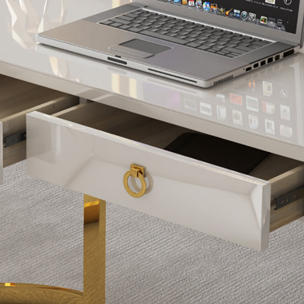 Glam Marble Office Desk with Gold Metal Base for Home Writing Desk