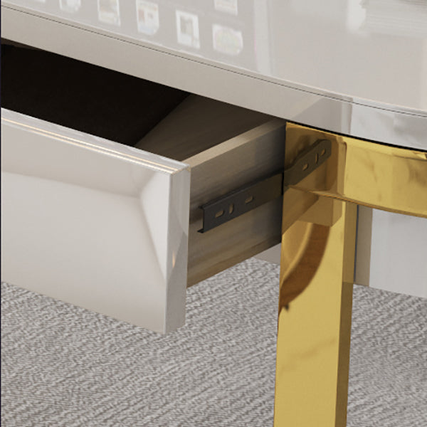 Glam Marble Office Desk with Gold Metal Base for Home Writing Desk