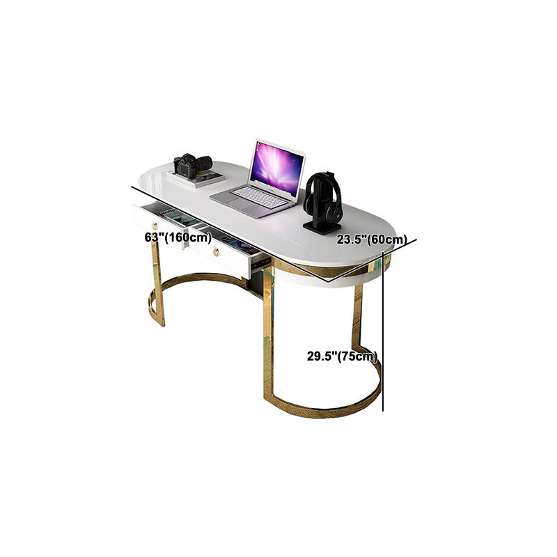 Glam Marble Office Desk with Gold Metal Base for Home Writing Desk