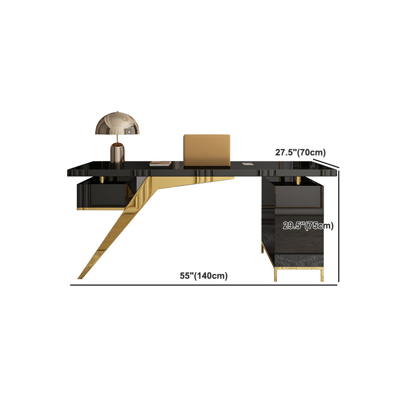 Modern Rectangular Office Desk Glass-Top Computer Desk for Home