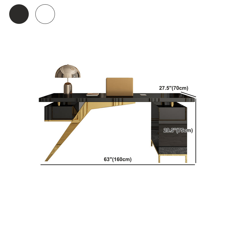 Modern Rectangular Office Desk Glass-Top Computer Desk for Home