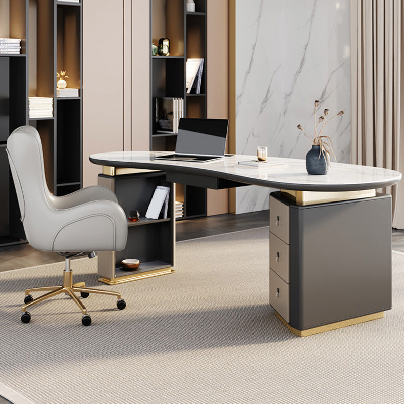 Contemporary Marble Computer Desk for Office 30"H Desk in White