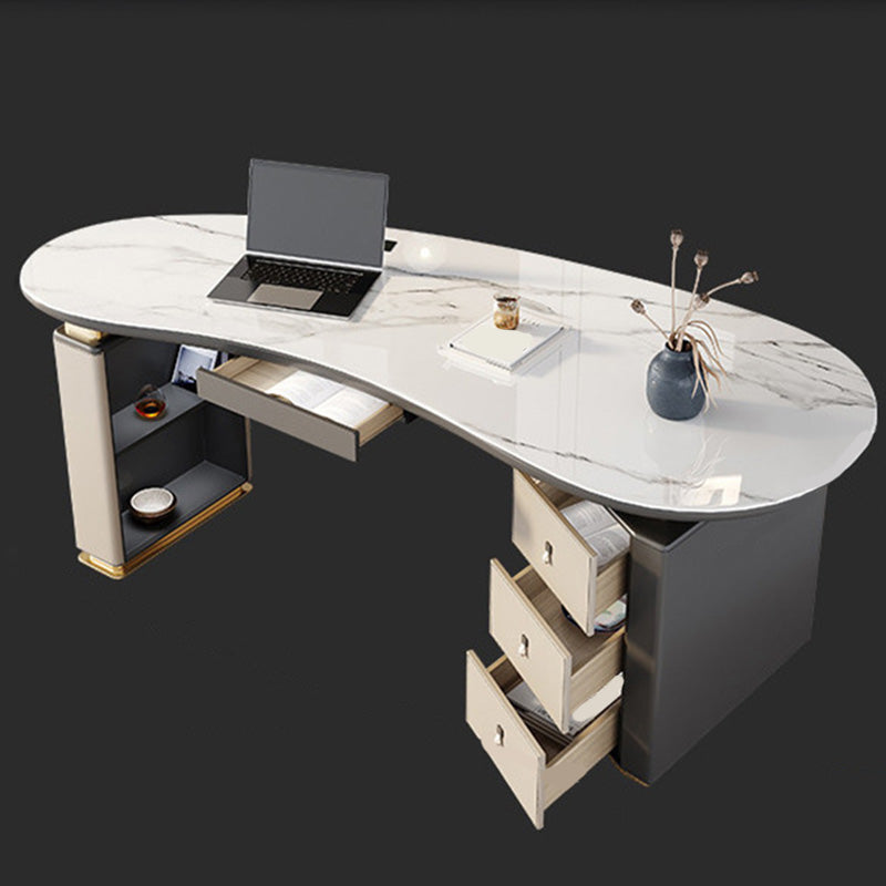 Contemporary Marble Computer Desk for Office 30"H Desk in White