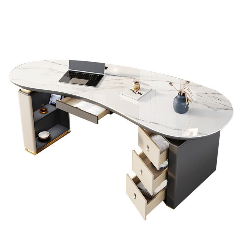 Contemporary Marble Computer Desk for Office 30"H Desk in White