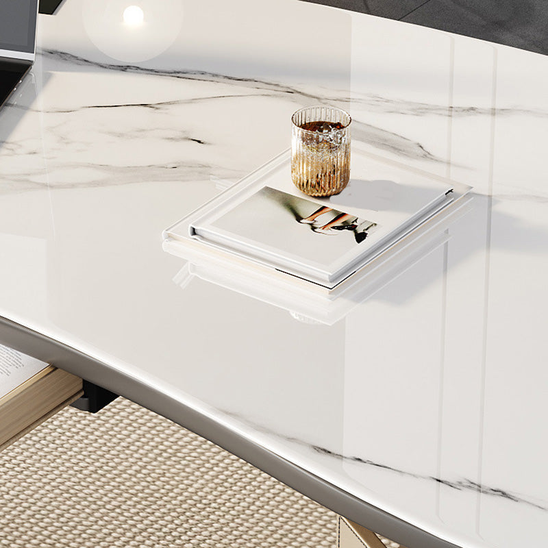 Contemporary Marble Computer Desk for Office 30"H Desk in White