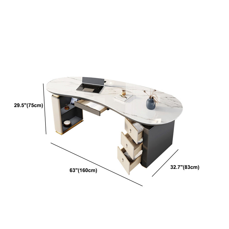 Contemporary Marble Computer Desk for Office 30"H Desk in White