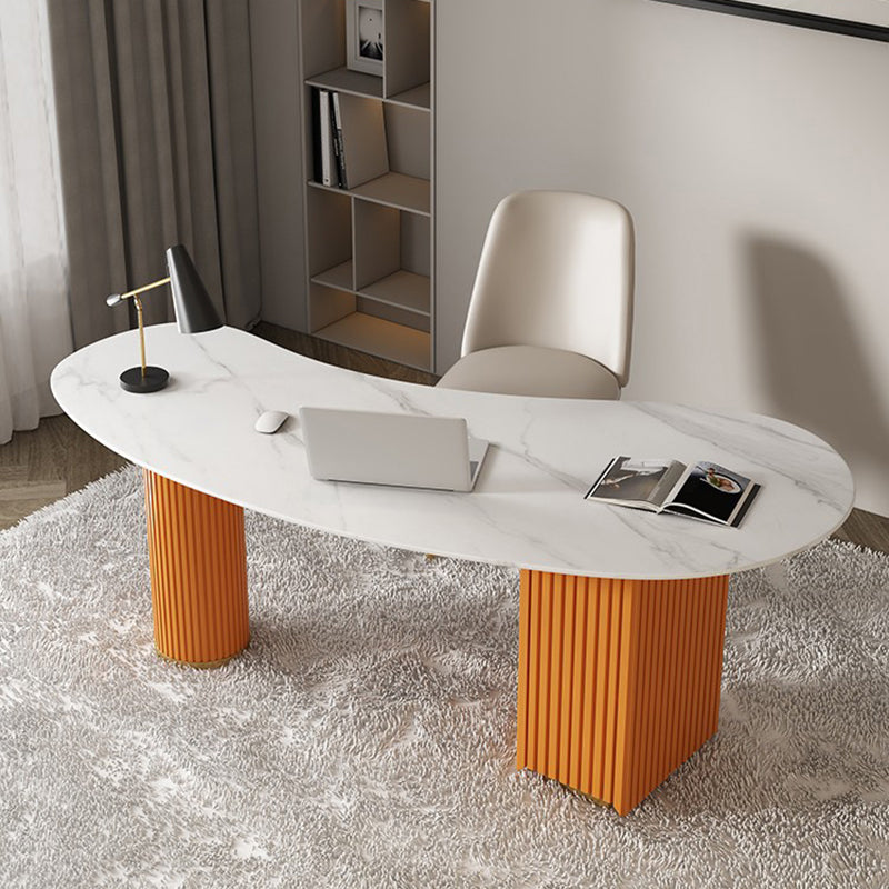 Contemporary Marble Computer Desk for Home 30"H Desk with Wooden Legs