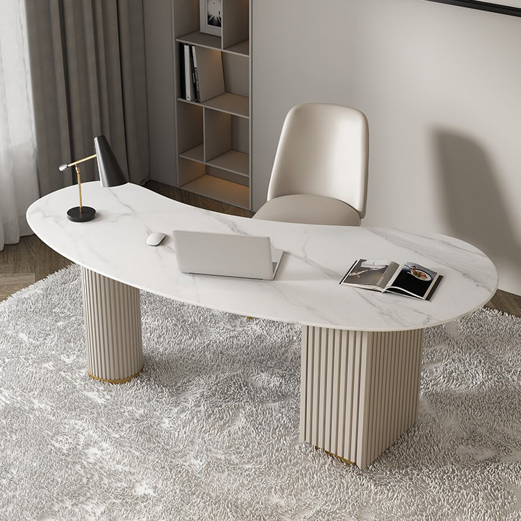 Contemporary Marble Computer Desk for Home 30"H Desk with Wooden Legs