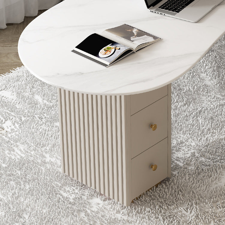 Contemporary Marble Computer Desk for Home 30"H Desk with Wooden Legs