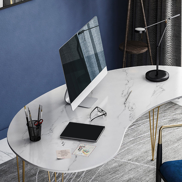 Contemporary Marble Computer Desk for Home 30"H Desk with Metal Legs