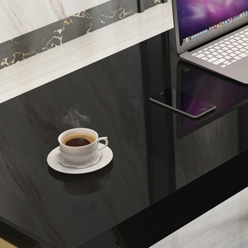 Marble Rectangular Office Desk Modern H-Shape Writing Desk for Home