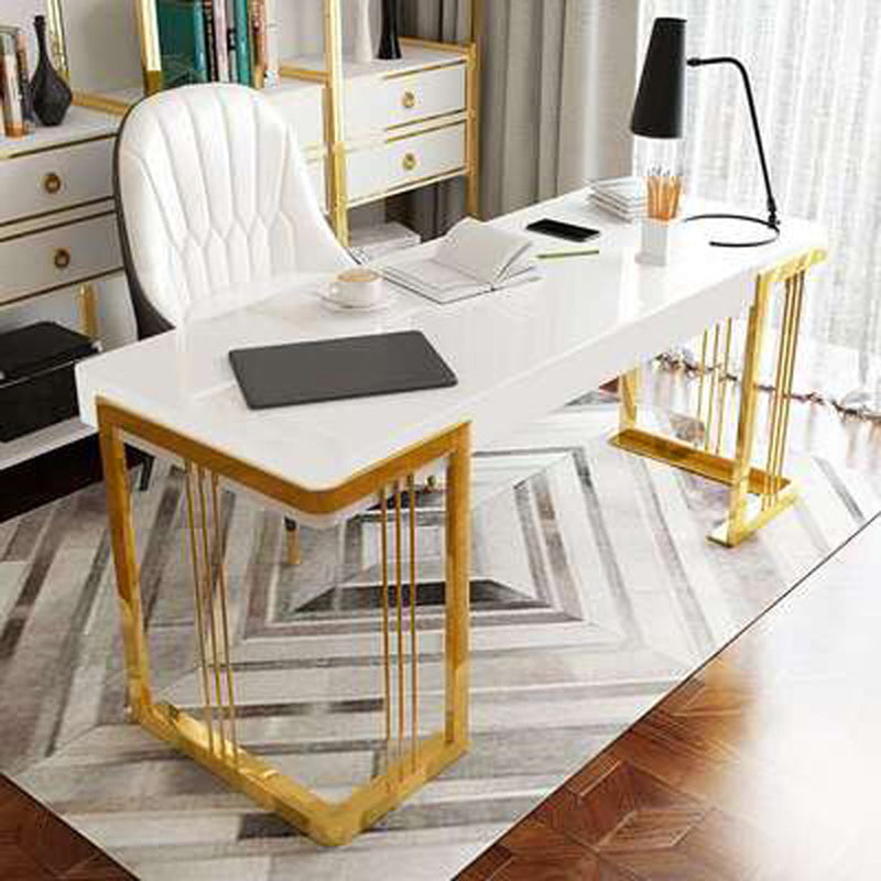 Glam Mirrored Office Desk Rectangular with Gold Metal Legs Writing Desk