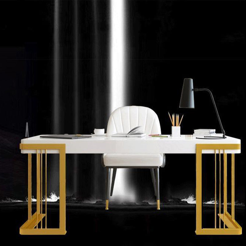 Glam Mirrored Office Desk Rectangular with Gold Metal Legs Writing Desk