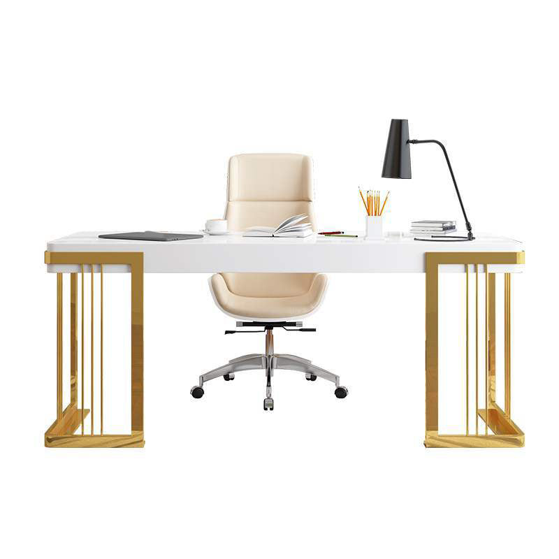 Glam Mirrored Office Desk Rectangular with Gold Metal Legs Writing Desk