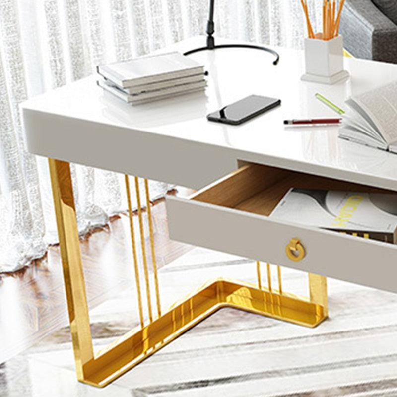 Glam Mirrored Office Desk Rectangular with Gold Metal Legs Writing Desk