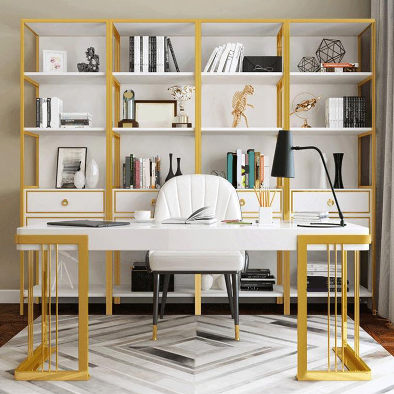 Glam Mirrored Office Desk Rectangular with Gold Metal Legs Writing Desk