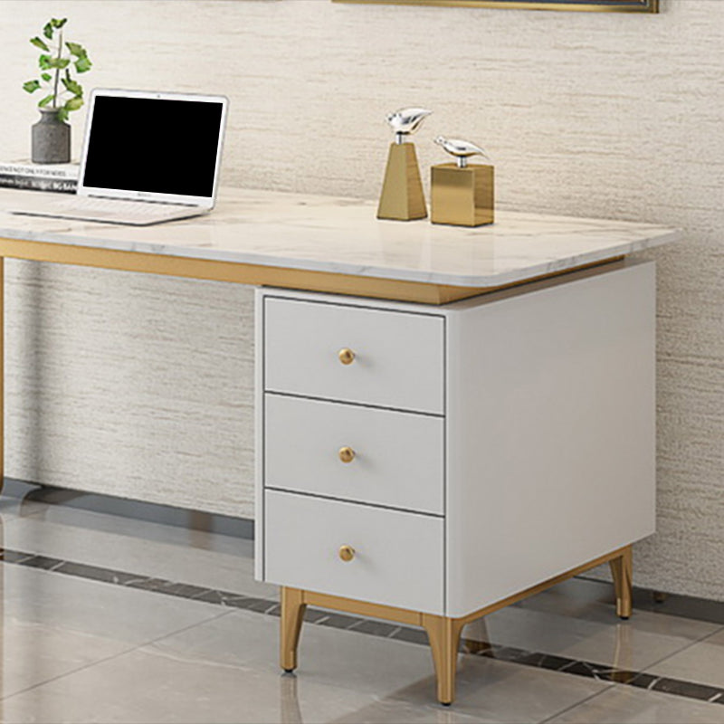 Rectangular Marble Office Desk Glam Solid Wood Writing Desk for Home