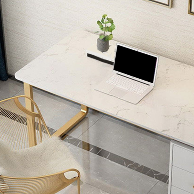 Rectangular Marble Office Desk Glam Solid Wood Writing Desk for Home