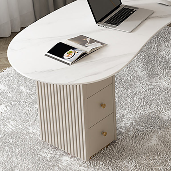 Contemporary Marble Curved Office Desk with Drawers Writing Desk for Office