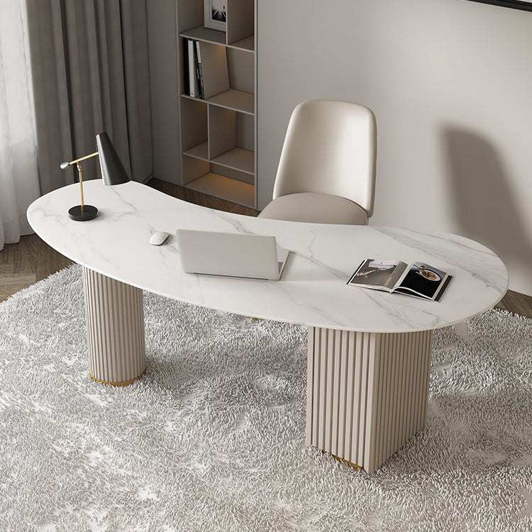 Contemporary Marble Curved Office Desk with Drawers Writing Desk for Office