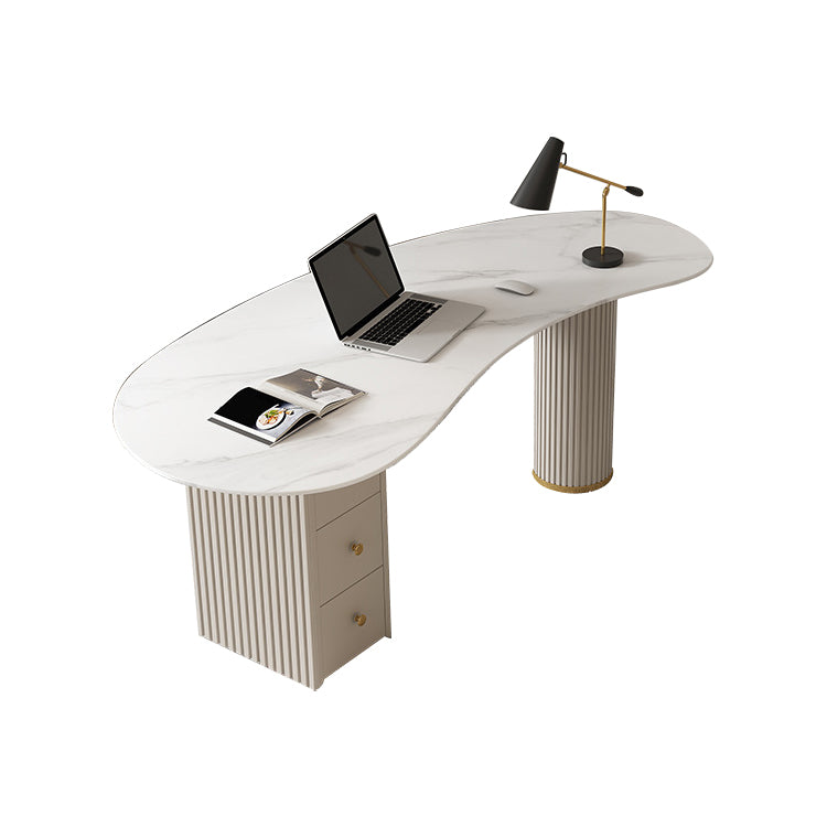 Contemporary Marble Curved Office Desk with Drawers Writing Desk for Office