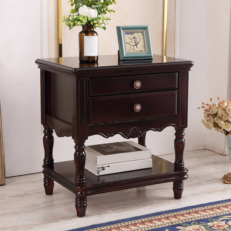 Solid Wood Night Table Open Storage Bed Nightstand with Drawer