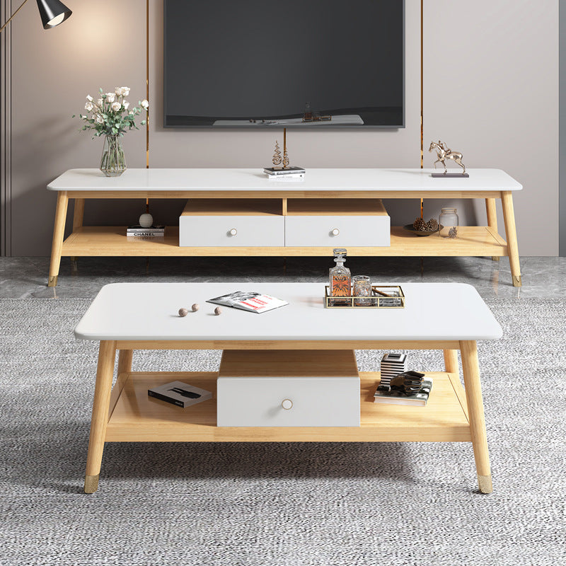 Contemporary Wood TV Console Open Storage TV Media Stand with Legs for Living Room