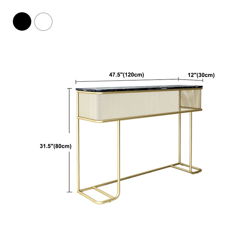 Glam Half Moon Console Accent Table Antique Finish Console Sofa Table in Marble