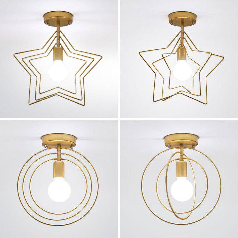 Modernism Metal Golden Ceiling Light Star/Round Flush Mount Lighting for Home