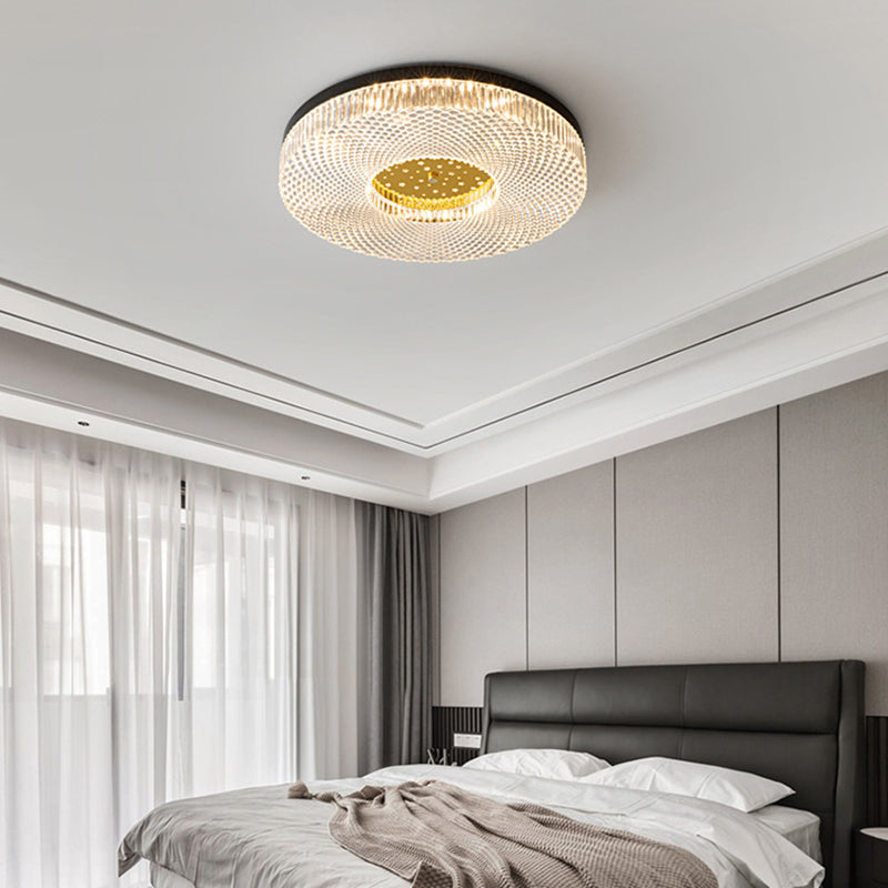 Single Modern Golden Flush Mount Lighting Round Shaded Ceiling Light