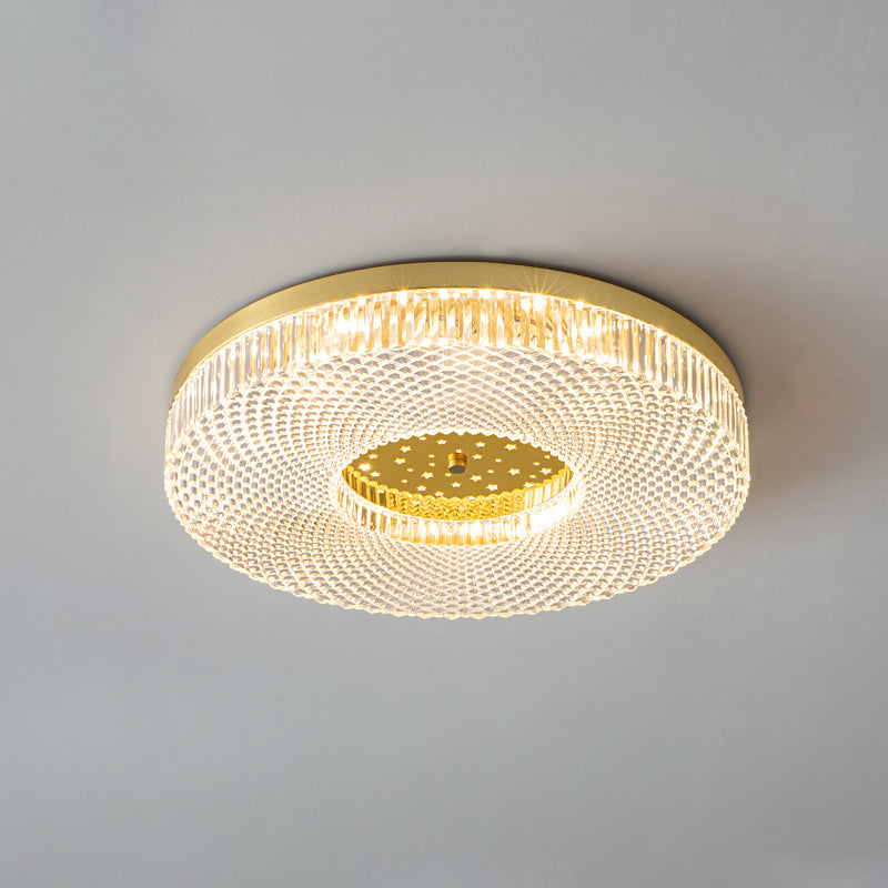 Single Modern Golden Flush Mount Lighting Round Shaded Ceiling Light