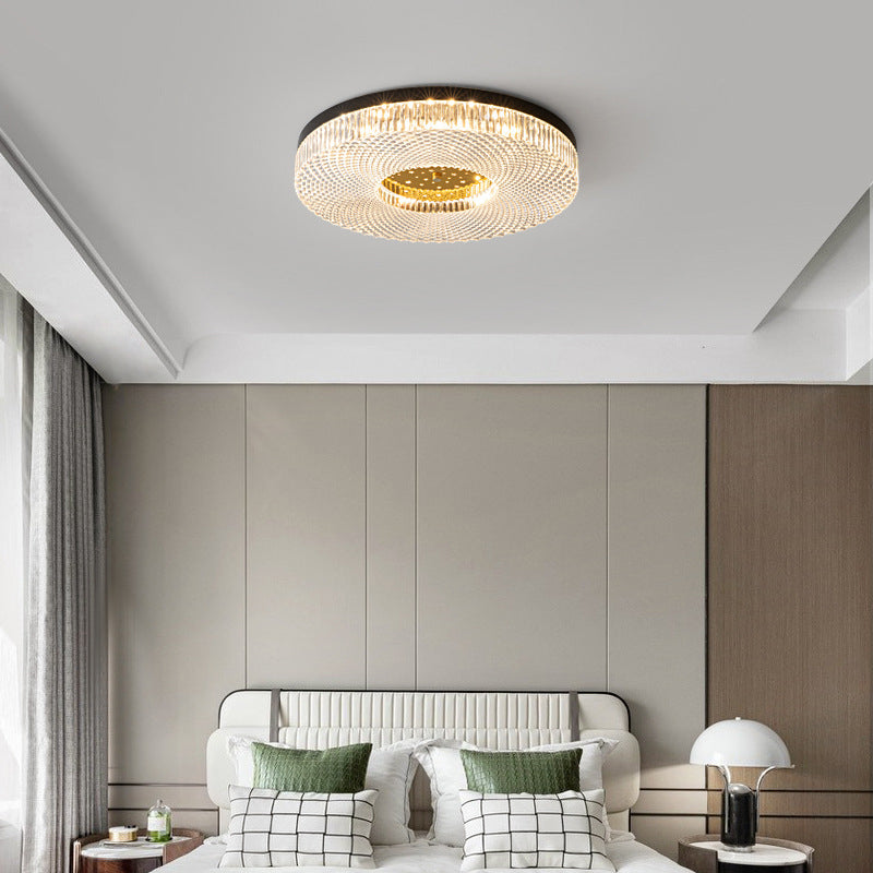 Single Modern Golden Flush Mount Lighting Round Shaded Ceiling Light