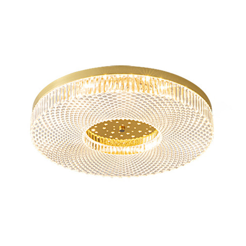 Single Modern Golden Flush Mount Lighting Round Shaded Ceiling Light