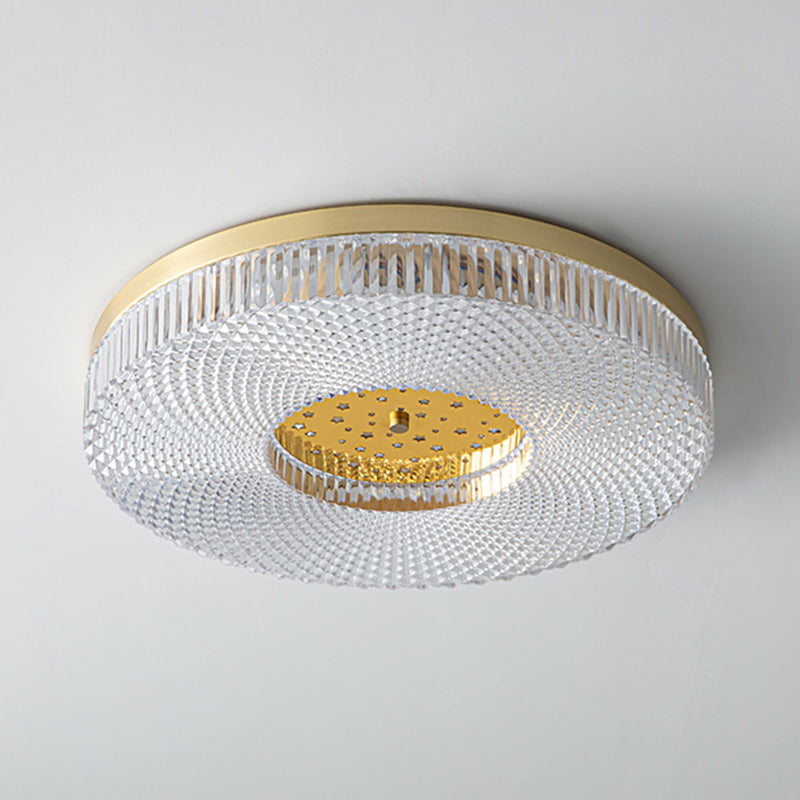 Single Modern Golden Flush Mount Lighting Round Shaded Ceiling Light