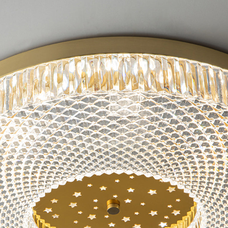 Single Modern Golden Flush Mount Lighting Round Shaded Ceiling Light