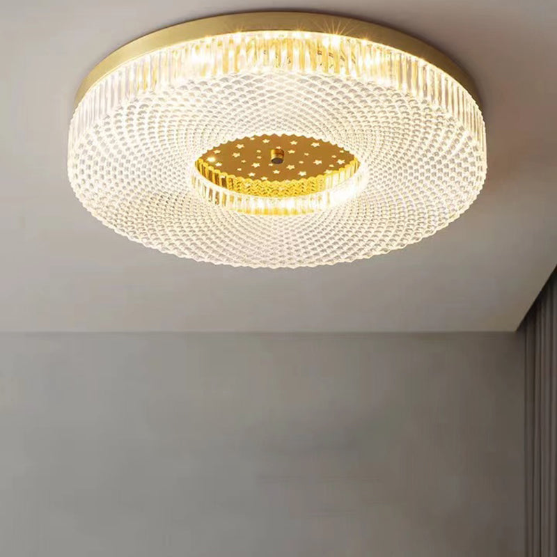 Single Modern Golden Flush Mount Lighting Round Shaded Ceiling Light