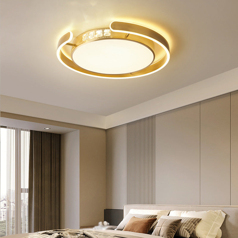 Contemporary Ceiling Lighting Gold Flush Mount Fixture with Crystal for Bedroom