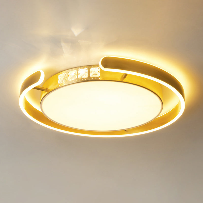 Contemporary Ceiling Lighting Gold Flush Mount Fixture with Crystal for Bedroom